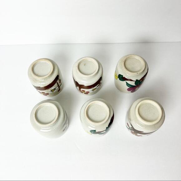 Hand Glazed Hand Painted Taupe Floral Sake Set of 6 - Picture 3 of 14